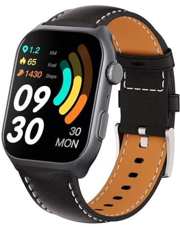 RORIOS Smartwatch per Uomo Donna Orologio Intelligenti Sportivo Fitness Orologio da Polso Activity Tracker Smart Watch con Cinturino in Pelle Nero B
