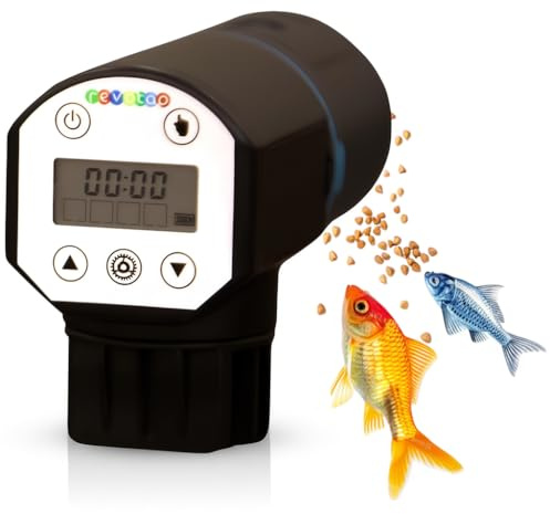 Revotap Auto Fish Feeder for Aquariums – Automatic Timer Dispenser with LCD Display & Adjustable Settings – Great for Vacation or Daily Feeding
