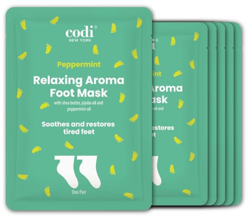 Codi New York Relaxing Aroma Foot Mask, Home Spa Pedicure Socks, 6 Pairs, For Dry Cracked Feet, Hydrating Foot Treatment, Made in Korea, Peppermint