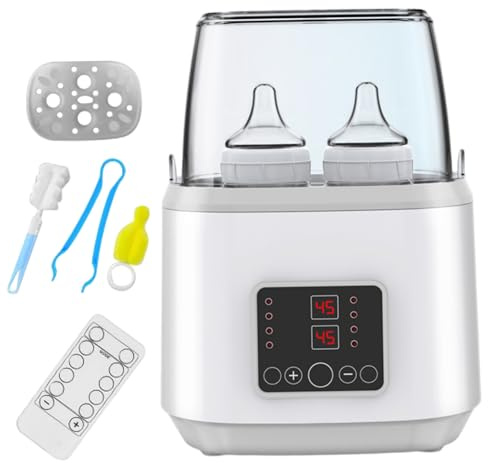 Calentador de biberones ＆ Temperatura del esterilizador Botella portátil ajustable Calentador de control remoto de alimentos para bebés con pantalla LCD para leche materna o fórmula, gris