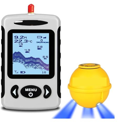 Détecteur de Poissons Portable sans Fil, Sonar Profondeur, Alarme, détecteur for rivières et Lacs Kayak/Bateau/Glace
