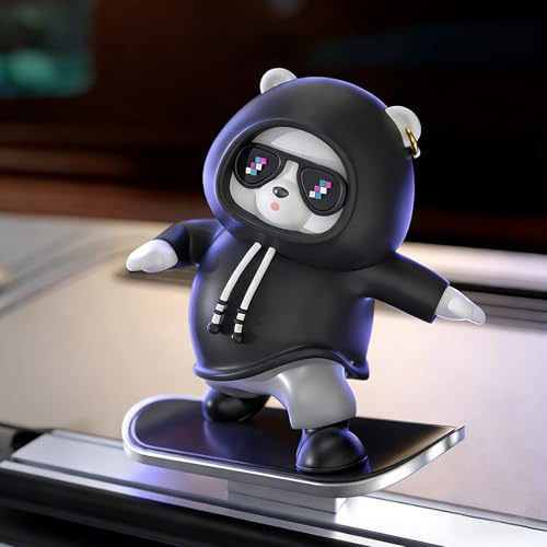 XIAOFEIDAFA Skateboard Bear Car Dashboard Ornament for Dacia Duster III 2024, Interactive Shaking Interior Decoration Sliding Bear Toy Aesthetic Auto Accessory,Black