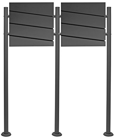Wiltec 2er Set Designer Briefkasten V16 Anthrazit 1000 x 135 x 1200 mm, Wandbriefkasten mit Schloss, Zeitungsrolle, Ständer, Postkasten aus pulverbeschichtetem Stahl