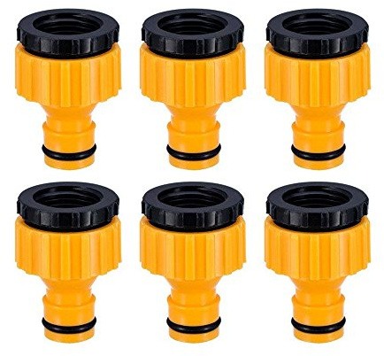 Topways 3/4 inch and 1/2 inch BSP 2in1 Plastic Outdoor Graden Hose Tap Connector Threaded Faucet Adapter 6 Pack