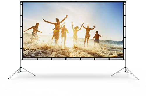 120 inch Projector Screen with Stand, Vamvo Outdoor Indoor Screen 16:9 4K Full HD for Home Theatre Office Presentation, Portable Projector Screen Winkle-Free with Carrying Bag