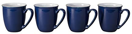 Denby - Elements Dark Blue Coffee Mug Set of 4 - 330ml Stoneware Ceramic Tea Mug Set For Home & Office - Dishwasher Safe, Microwave Safe - Navy Blue, White - Chip Resistant