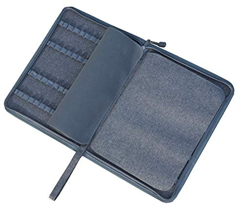 erofa 48 Slots Gray Fountain Pen Case, Canvas Pen Holder Display Pouch Bag Storage Large Capacity Water Resistant