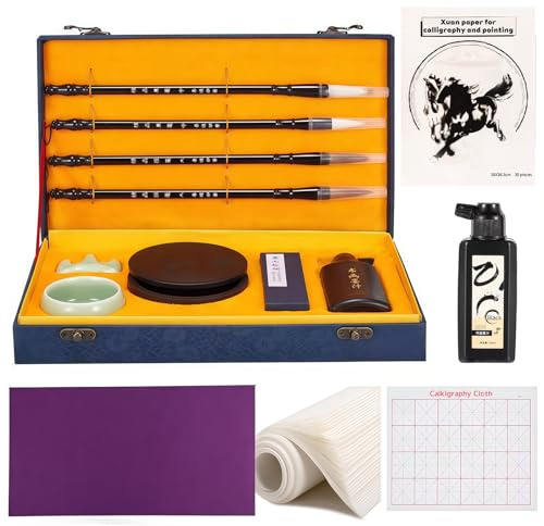Corciosy Chinese Calligraphy Brushes Gift Set,Professional Sumi Water Writing, Painting Set for Beginners-Blue