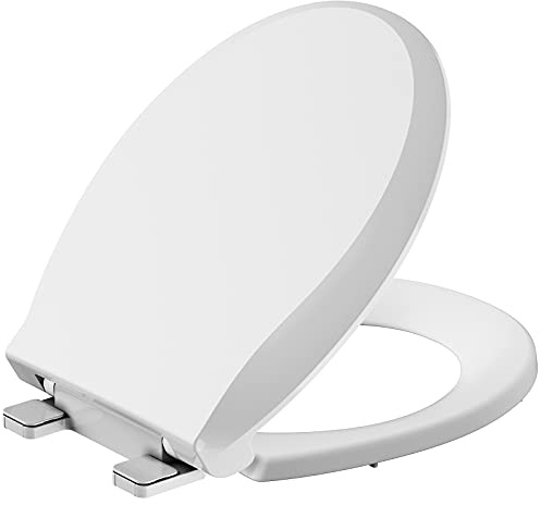 Round Toilet Seat with Slow Soft Close, Durable Toilet Seat Round, Never Loosens, Easy Clean and Install, White Toilet Seat Fit for Round Toilets