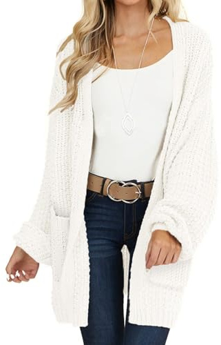 MEROKEETY Women's 2025 Fall Open Front Chunky Knit Sweater Oversized Lantern Sleeve Cardigan Outwear, Beige, Large