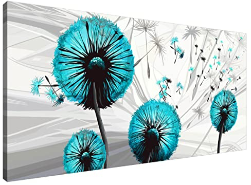 Estika Leinwand bilder - Pusteblume Türkis - 115x55 cm, 1 teilige kunstdruck - Wandbilder wohnzimmer, schlafzimmer, Moderne wanddeko, Bild auf leinwand - Abstrakt blumen bilder - 5031A_1AE