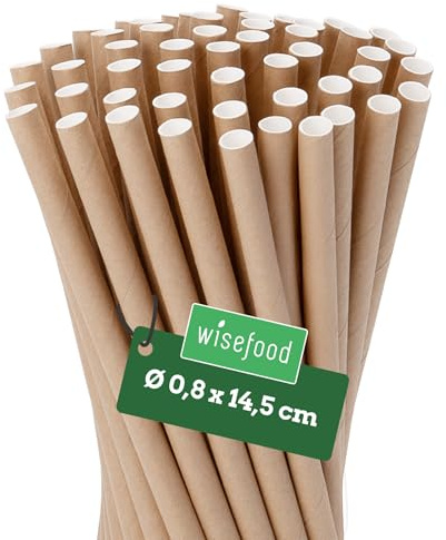wisefood Papperssugrör, 2400 st. (24 x 100 st..) bruna sugrör, Ø 8 mm x 14,5 cm, fri från PLA/PE, biologiskt nedbrytbara engångssugrör gjorda av robust kraftpapper