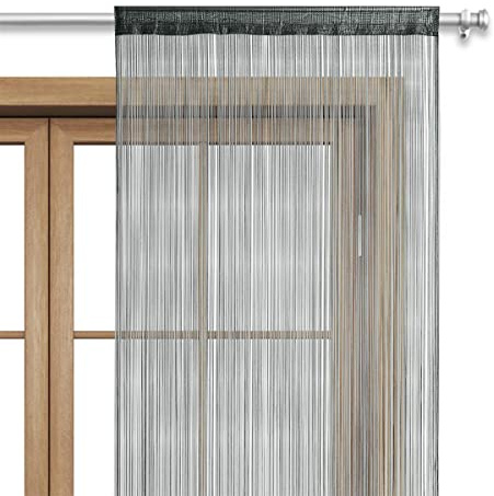 wometo Cortina de Hilos para Puerta, 90 x 245 cm, Color Gris Oscuro, cordón oekoTex acortable, Lavable, Monocolor, en Muchos Colores