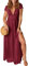 QUNERY Robe Longue Femme Ete Robe de Plage Manches Courtes Robe D'été Casual col en V Taille Haute Robe Cocktail Demoiselle d'honneur Mariage Fête Aniversaire Vin Rouge L