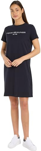 Tommy Hilfiger Damen T-Shirt Kleid Logo Baumwolle, Blau (Desert Sky), XS