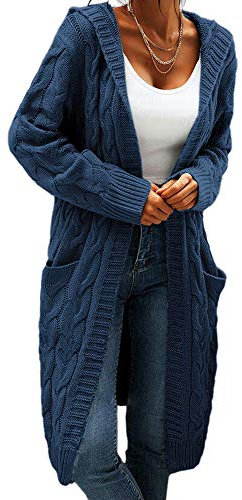 GeGekoko Strickjacke Damen mit Kapuze Langarm Grobstrick-Cardigan Open Front Sweater Herbst Winter Casual Strickcardigan Pullover mit Taschen