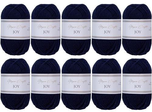 Utopia Crafts JOY Lot de 10 pelotes de fil à tricoter et à crochet uni doux, facile d'entretien, 100% polyacrylique, 150 m, bleu marine