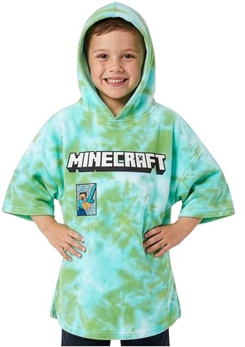 Minecraft Bath Towel with Hood for Kids and Teenagers Changing Robe Absorbent Creeper Poncho Towel for Swimming Bath Shower Beach Holiday Essentials (Green Tie Dye, 6-9 Years)