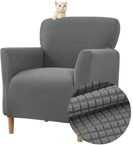 Highdi Elastischer Jacquard Sofaüberzug Clubsessel Sessel Bezug, Weicher Sesselschoner mit Armlehne Sitzbezug Für Sessel Mit Armlehne Hussen (grau B)