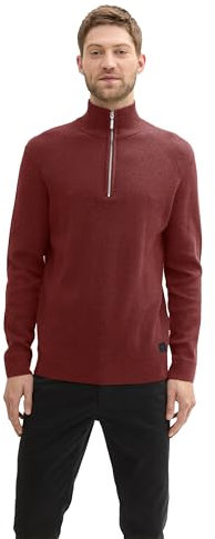 TOM TAILOR Herren Troyer Strickpullover aus Baumwolle, 35676 - Burgundy Dark Red Melange, L