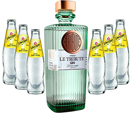Individuelles Set mit Gin Tonic Set - Le Tribute Gin 0,7l (43% Vol) + 6x Schweppes Tonic Water 200ml inkl. Pfand MEHRWEG -[Enthält Sulfite]