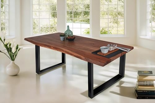 SAM Esstisch 160 x 85 cm Tomaso, Baumkantentisch nussbaumfarben, Akazienholz massiv, U-Gestell aus Metall Schwarz, echte Baumkante