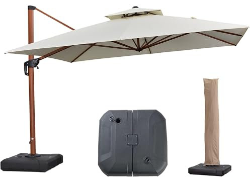 PURPLE LEAF Parasol Déporté 3,3 x 3,3 m avec Pied Anti-UV et Vent, Crème