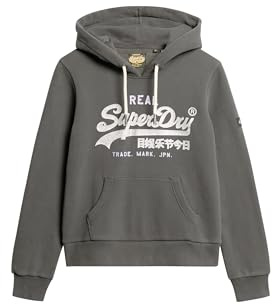 Superdry Damen Verziertes Hoodie mit Vintage-Logo und Grafikprint Verwaschenes Schwarz 40