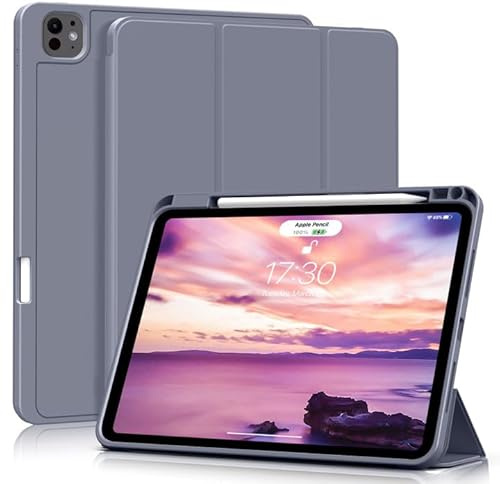 KVTVOU Case for iPad Air 13 Inch 2025 M3/2024 M2, for iPad Pro 12.9 Inch 6th / 5th Generation 2022/2021, Soft TPU Protective Case with Pencil Holder(Support Charging), Auto Wake/Sleep, Purple