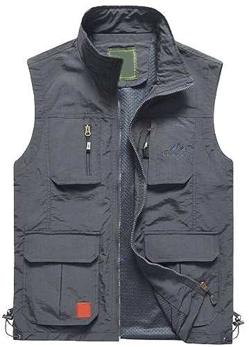 Multi Pocket Vest, Waistcoat Jacket Men Women Multi Pocket Vest Outdoor Fishing Camping Sleeveless Traveling Photography Hiking Outerwear Gilet,Gray,L,U16S