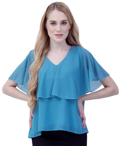ChillSabai Camicetta da allattamento da donna – Top corto per allattamento in chiffon con maniche svasate e chiusura lampo – Elegante, coprente e delicato sulla pelle – Moda allattamento per estate e