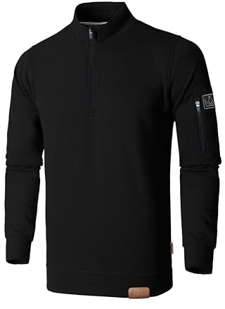 JRC Just Royal Clothing Mens Quarter Zip Mock Neck Fleece Jumpers with Sleeve Zip Pocket, Casual 1/4 Zip Sweatshirts, Pullover, Sweater (Black, M)