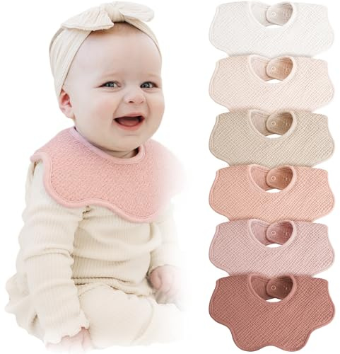 Konssy Muslin Baby Bibs 100% Cotton Absorbent Bandana Drool Bibs for Teething and Drooling, 6-Pack for Baby Boys & Girls