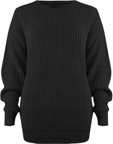 Pretty Attitude Oversized New Ladies Womens Chunky Baggy Jumper Knitted Sweater Thick Top S-XXL 8-22 (UK, Numeric, 16, 18, Regular, Regular, Black)