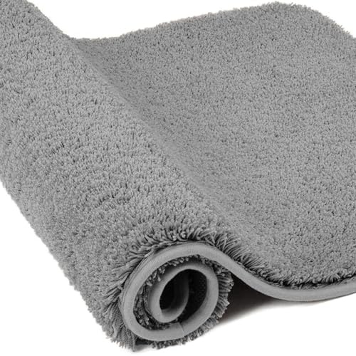wyewye Microfibre Bath Mat, Door Mat, 2cm Super Thick Bath Rug, Super Absorbent Bathroom Rug 60x120 cm, Grey