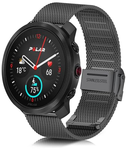 ToVioc 22 mm metallarmband för Polar Vantage V3/Vantage M3 M2 M | Nätvävd rostfritt stål metall ersättare, klockarmband ersättningsband för Polar Grit X2 Pro Titan/Grit X Pro – svart