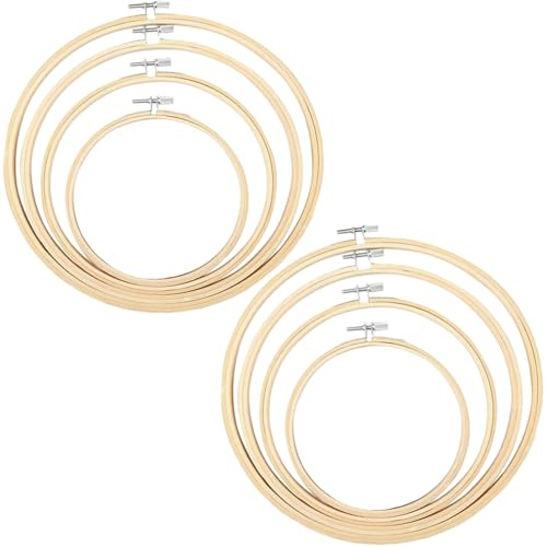 Yosugar Set di 8 telai da ricamo rotondi in bambù, 10 cm, 13 cm, 17 cm e 20 cm, senza sbavature e regolabili, per punto croce e ricamo a mano