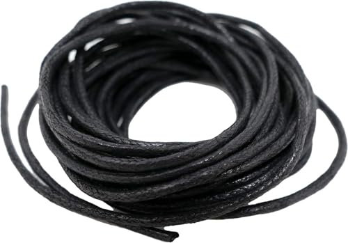 Black Waxed Cotton Cord 2mm - 10 Metres - Necklace Cord, Bracelet Thread, Beading String - For Jewellery Making, Macrame, and DIY Projects