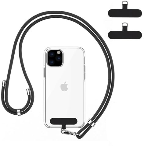 BFQZ 3 Pcs Mobile Phone Lanyard, Crossbody Phone Lanyard Strap, Cell PhoneLanyard, Adjustable Nylon Neck Strap NecklacePhone Compatible with Most Smartphones (2 Patches+1 Long Rope, Black)