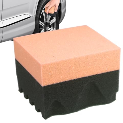 Esponja pulidora de neumáticos aplicadora, esponja de espuma para aplicación | Diseño ondulado absorbente de espuma reutilizable para limpieza de revestimiento de ruedas de coche camión