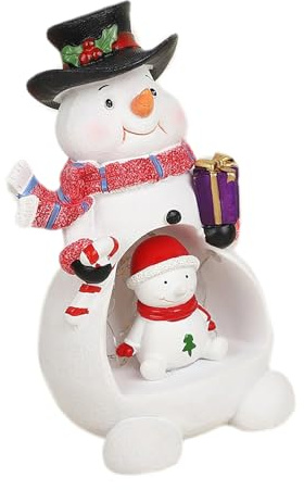 Laikoutd Figura decorativa de resina con luces LED, muñeco de nieve, árbol de Navidad, estatua para decoración del hogar