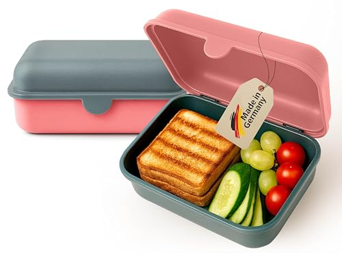 MEBY Set med 2 lunchlådor för barn och vuxna, BPA-fria, diskmaskinssäkra och mikrovågsugnssäkra, robusta med utbytbart lock, gammelrosa och grå
