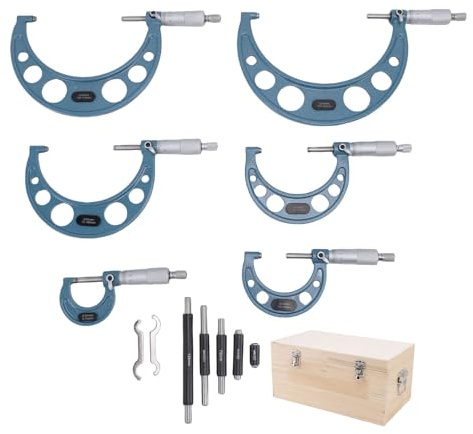 ViaGasaFamido 6 Pcs Outside Micrometer Set with Box Professional Precision Machinist Tool 0-150mm Range 0.01mm Graduation High Accuracy for Metalworking Engineering