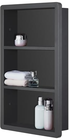 IDYLLOR Recessed Medicine Cabinet No Mirror - 14x24 Bathroom Storage Wall Cabinet with 2 Shelves, 304 Stainless Steel Shower Niche, Matte Black Waterproof for Bathroom, Toilet, Vanity