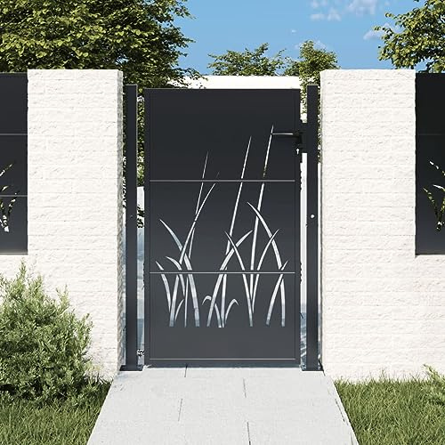 Cancello da Giardino in Acciaio, Design Moderno con Taglio Laser, Cancello per Recinzione, Portoncino Ingresso Esterno, per Giardino e Cortile, Colore Antracite, 105 x 155 cm