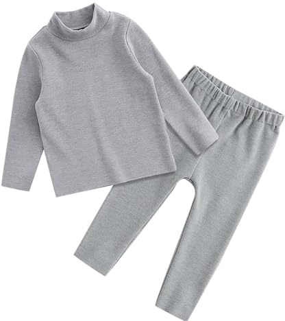 Conjunto de ropa interior térmica para niños y niñas, para otoño e invierno, con cuello en V, 2 conjuntos de ropa interior para el hogar (gris, 3-4 años)