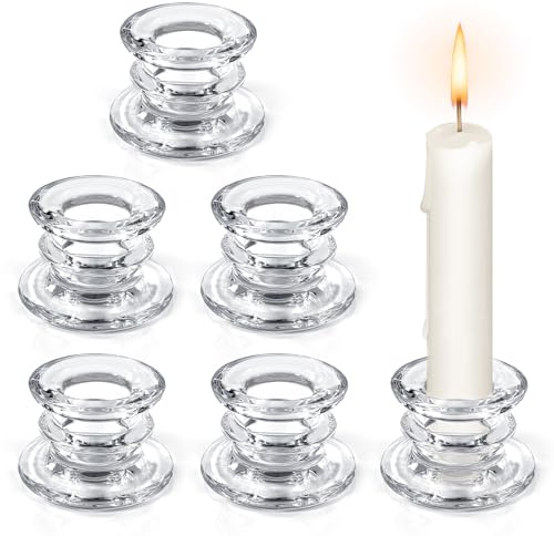 6 Pièces Bougeoir Verre, Chandelier Transparent en Verre,Bougeoirs Decoration pour Table Mariage Noel Fêtes (Transparent)