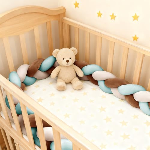 PTKG Cuscino con Nodo,Paracolpi Antisoffoco,Cuscino Coccoloso Soffice Intrecciato,Paracolpi sponda sponde anticaduta, paracolpi Lettino,para Colpi Lettino Bambini Morbido,N36,450CM