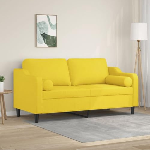 QUAHEAS 2-sitsig soffa ljusgul, 140 cm, modern vardagsrumsmöbel med robust metallram och bekväm tygkudde