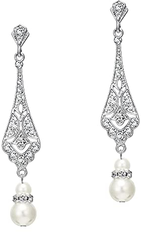 Coucoland 1920s Retro Stil Ohrringe Damen Perlen Dangle Ohrringe Inspiriert von Great Gatsby Damen Kostüm Accessoires (Stil 2-Silber)